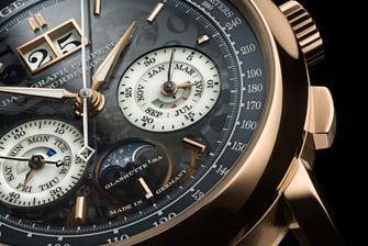 Циферблат DATOGRAPH PERPETUAL TOURBILLON HONEYGOLD "Lumen" по дневным дням - ссылка 740.055FE