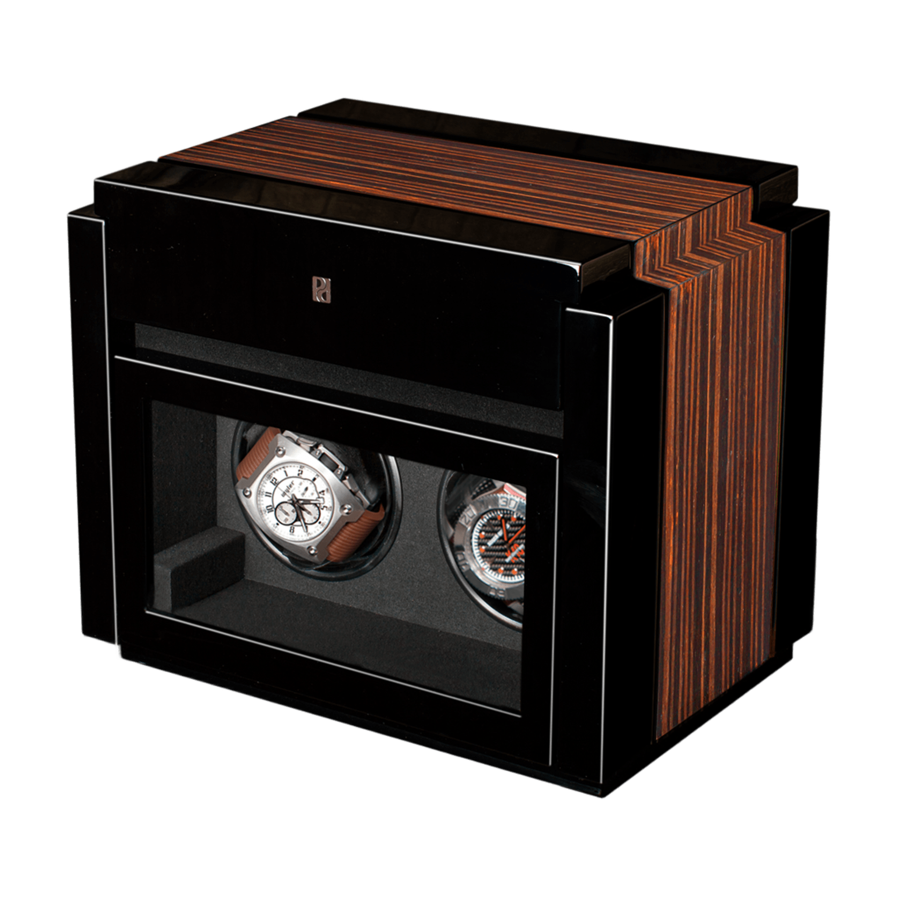 ШКАТУЛКА PAUL DESIGN ДЛЯ 2-х ЧАСОВ  С АВТОПОДЗАВОДОМ И СЕКЦИЕЙ ДЛЯ ХРАНЕНИЯ