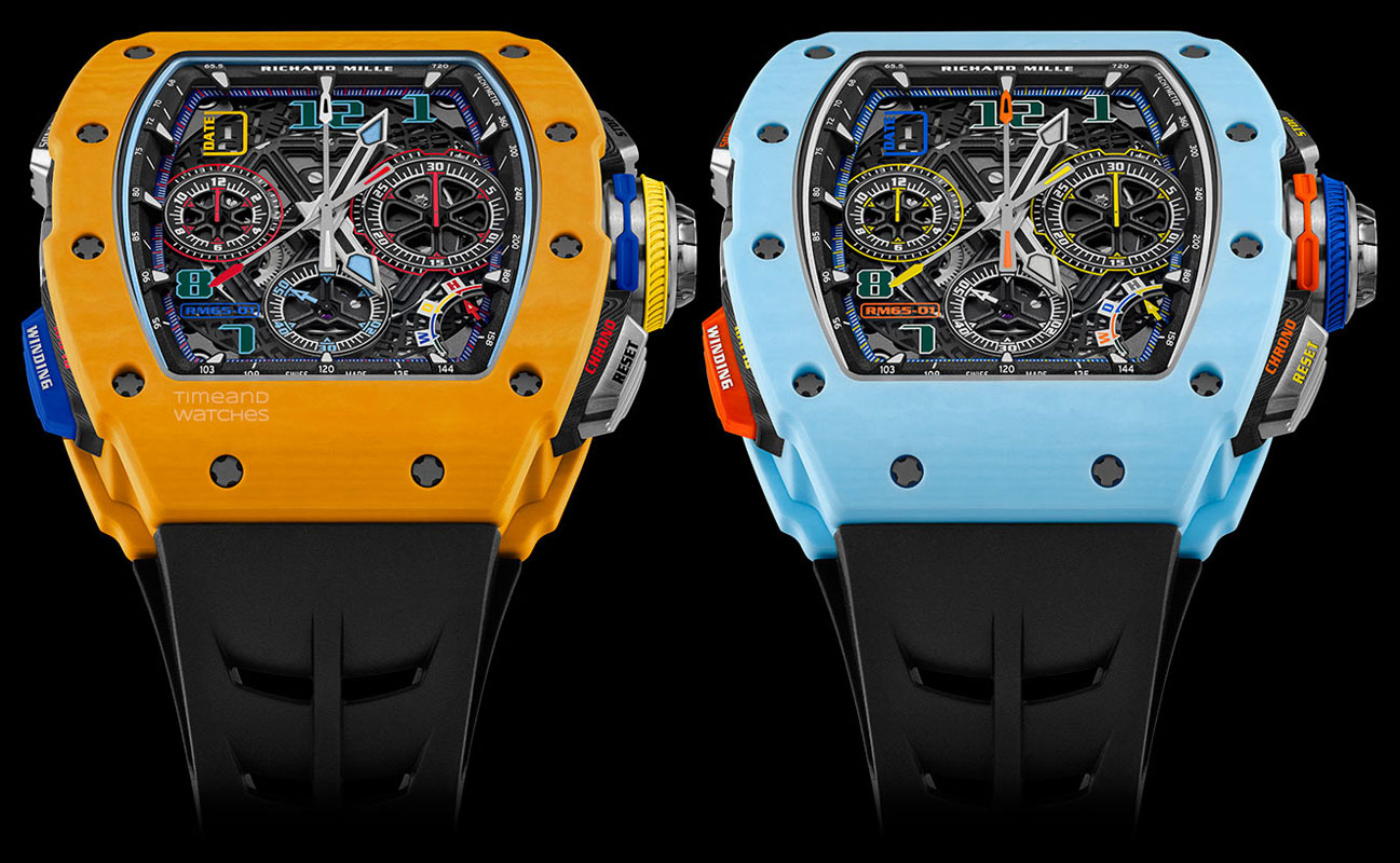 Richard-Mille-RM-65-01-Split-Seconds-Chronograph-Dark-Yellow-Quartz-TPT-And-Pastel-Blue-Quartz-TPT