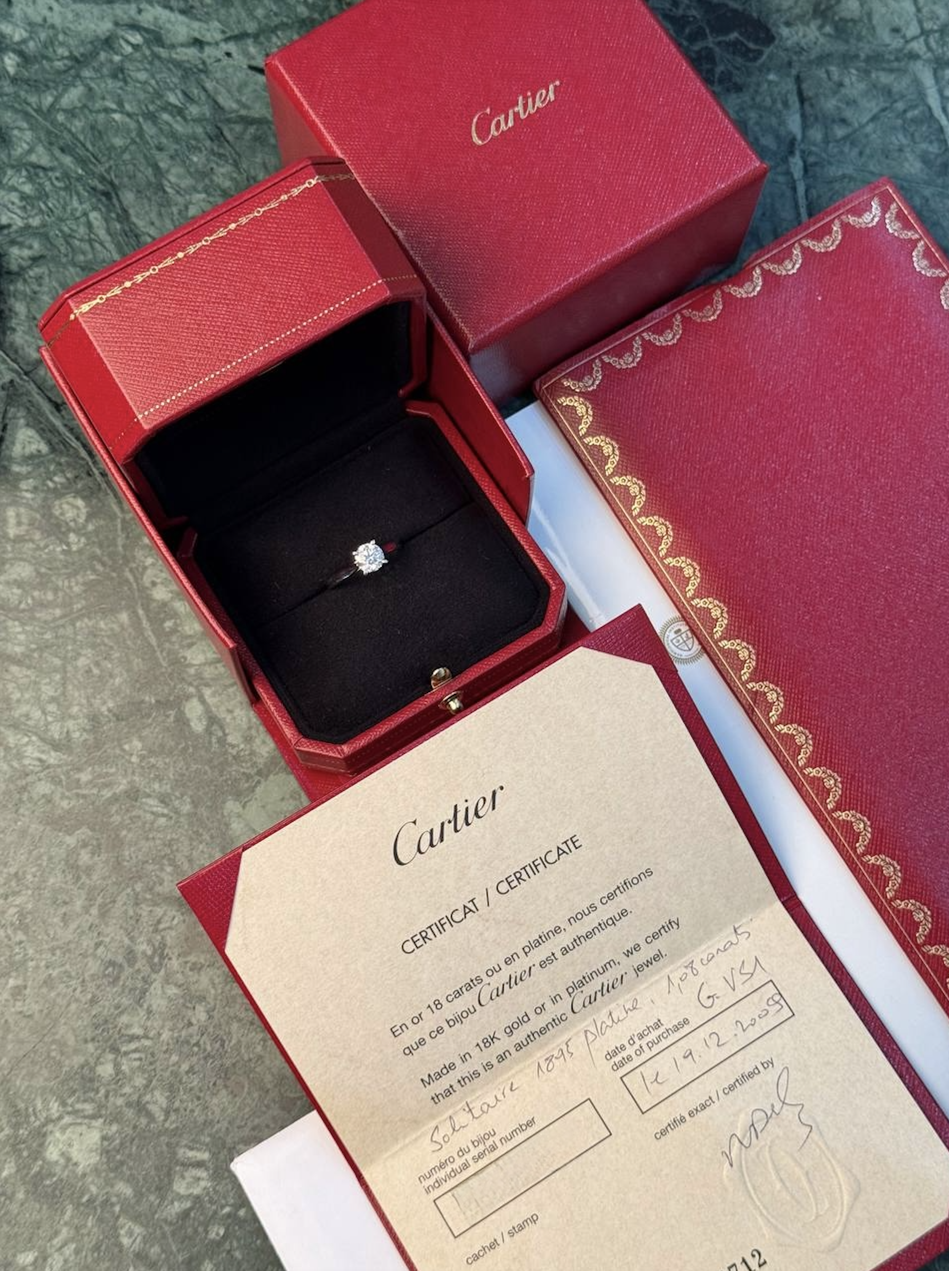 Кольцо с бриллиантом Cartier 1,08 ct.