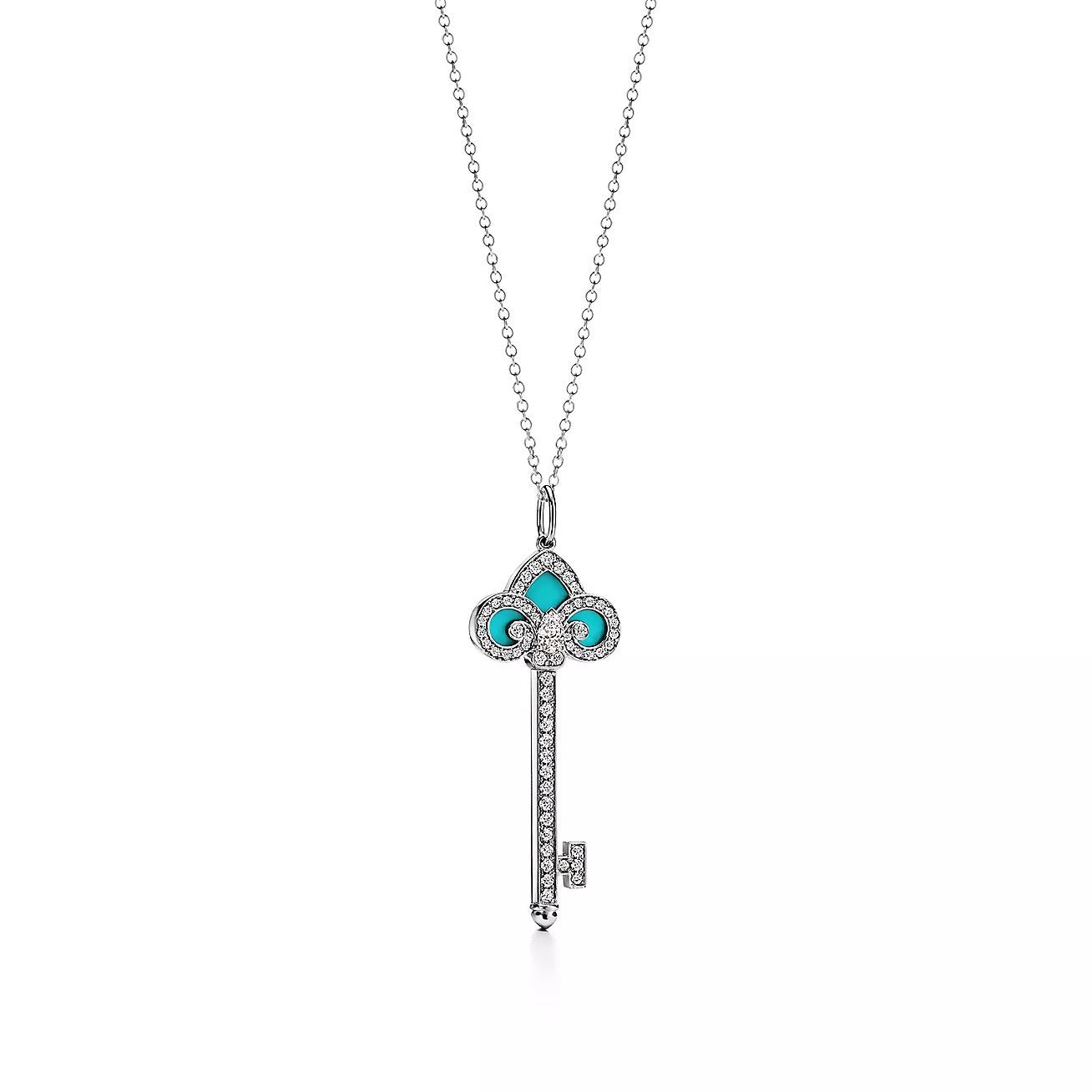 Подвеска с бриллиантами Tiffany & Co Fleur de Lis in Platinum with Diamonds and Turquoise