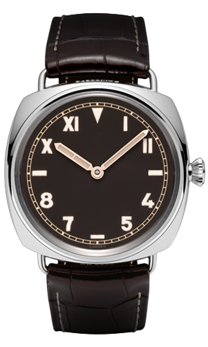 Brown leather-strap wristwatch with a black dial and silver case; time shown around 10:10.