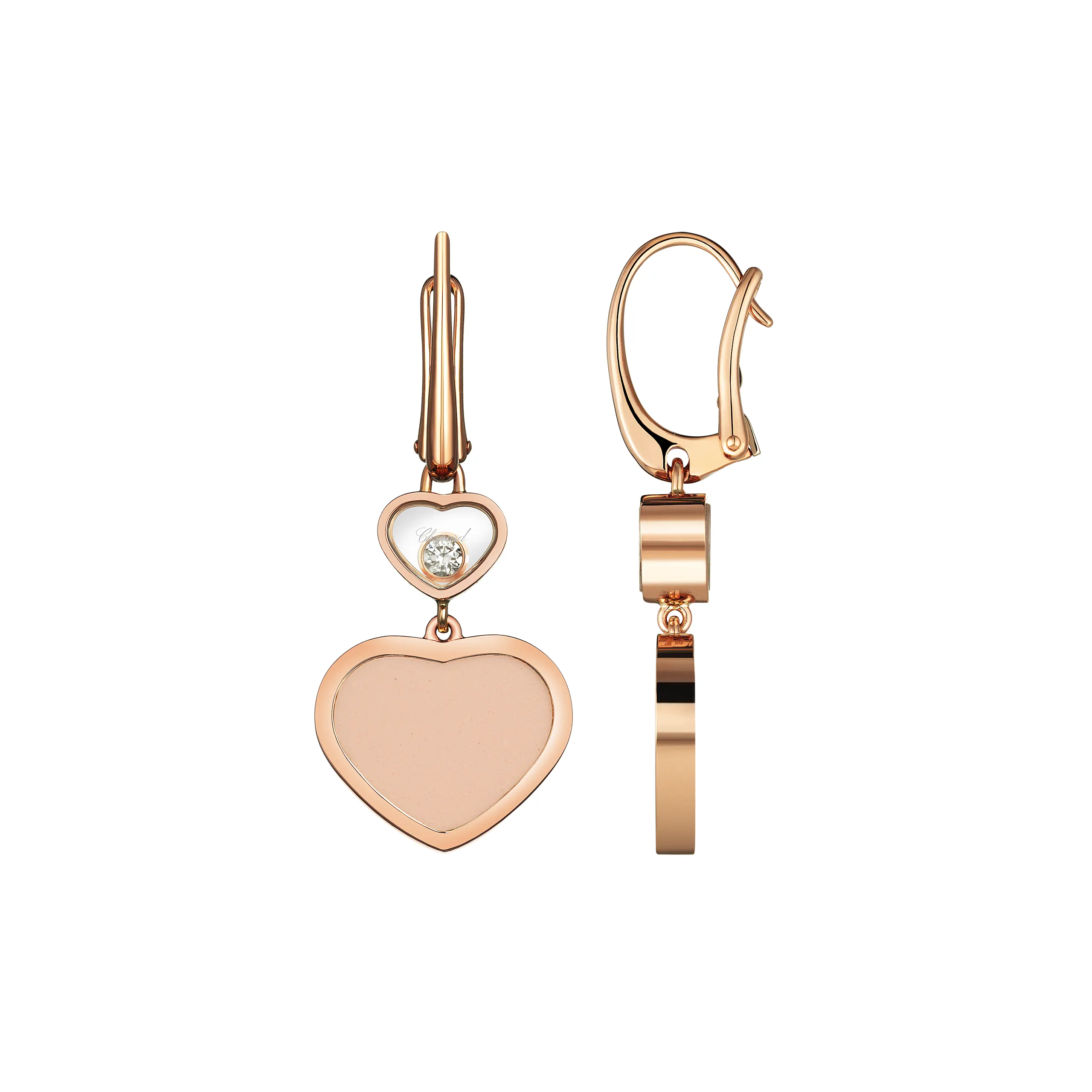 Rose gold heart pendant with a round diamond accent, hanging from a delicate chain.
