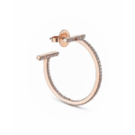 Rose gold open hoop earring with pavé diamonds along the outer edge and a hinge clasp.