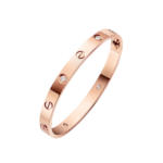 Rose-gold Cartier Love bracelet with screw motifs and diamond accents along the band