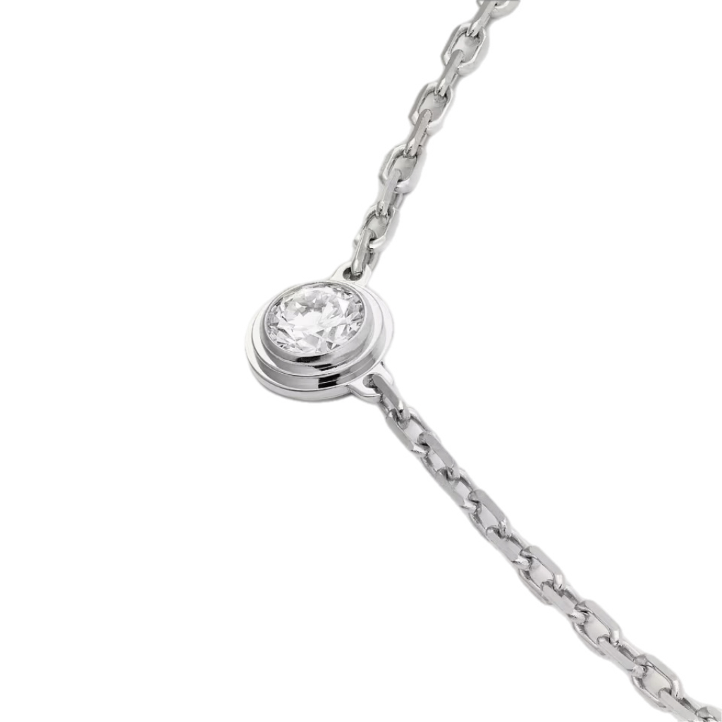 Silver chain necklace with a bezel-set round diamond pendant