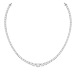 Diamond tennis necklace with a line of round diamonds and secure clasps at both ends